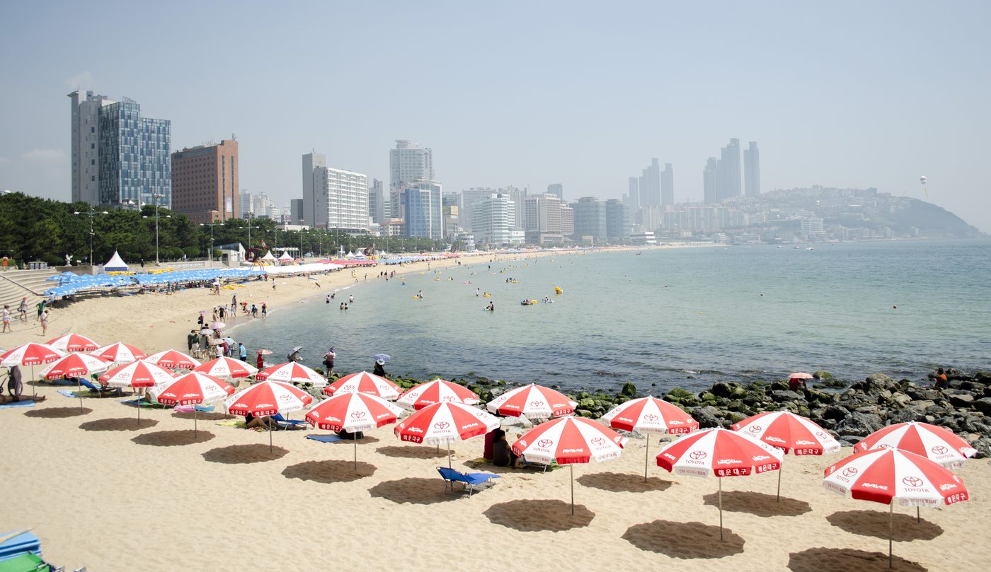 Haeundae Beach in Busan with skyline backdrop