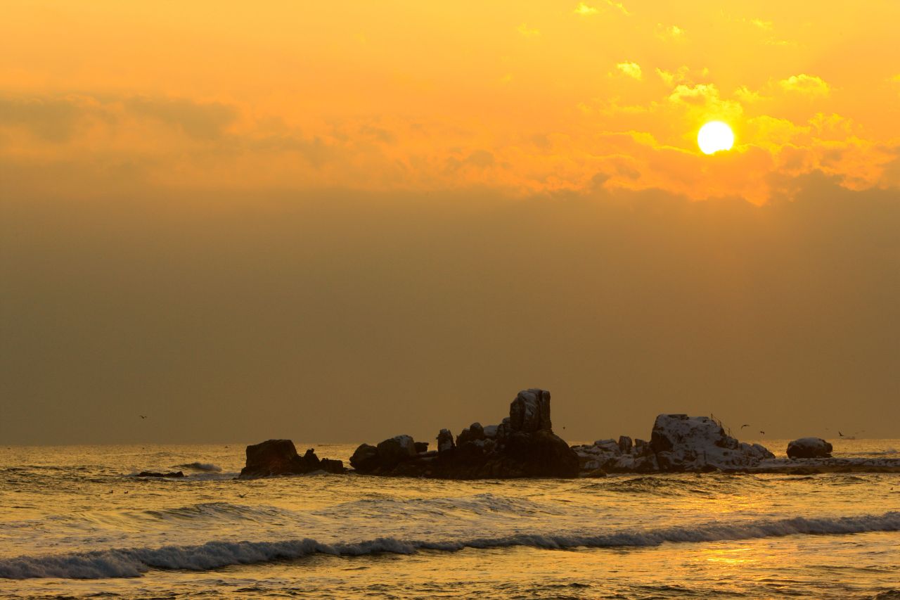 주문진해수욕장 Jumunjin Beach wide sandy beach, Gangwon, Korea