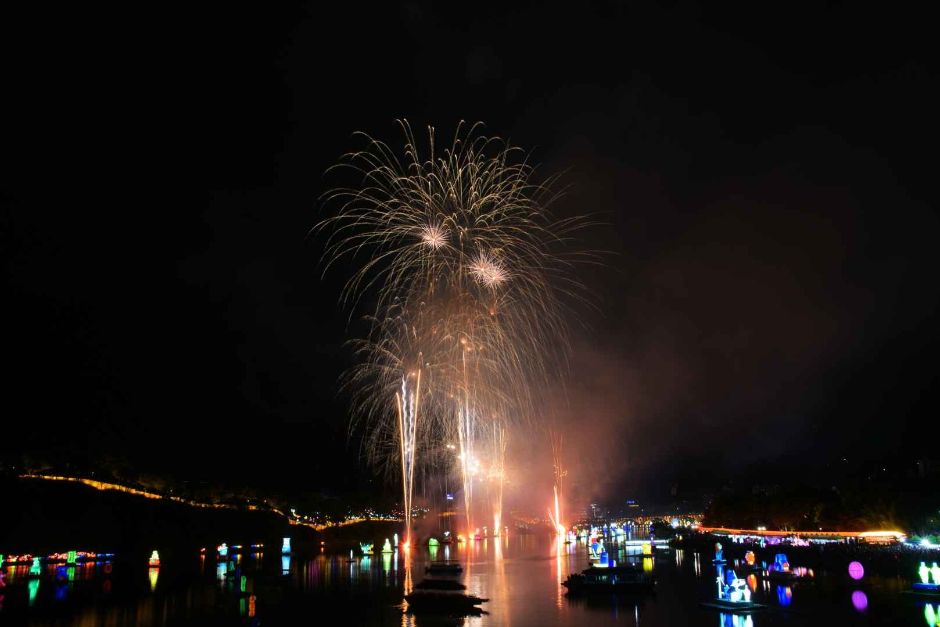 Floating lanterns on Namgang River during Jinju Lantern Festival